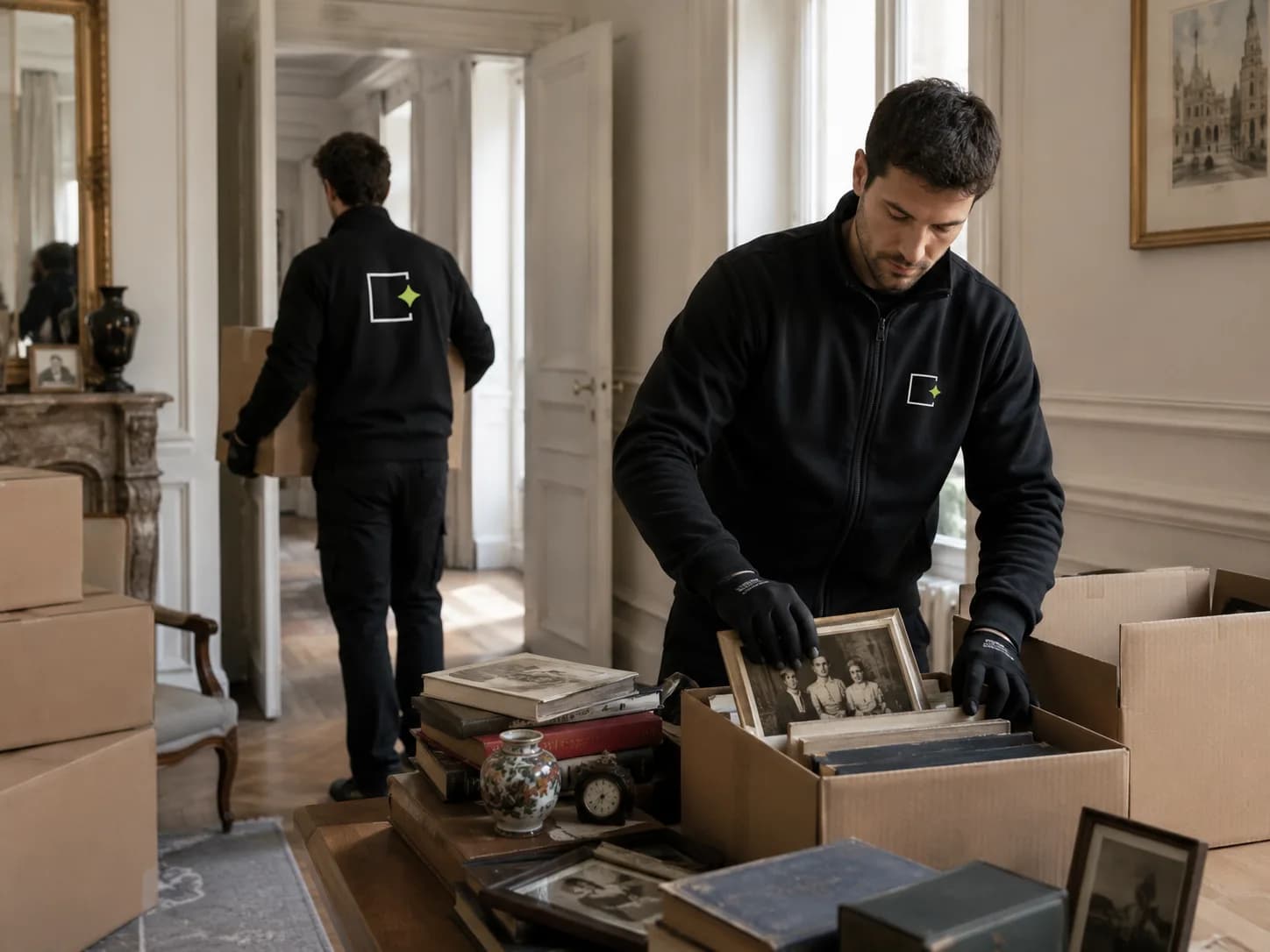 Tri et mise en cartons lors d'un débarras de succession