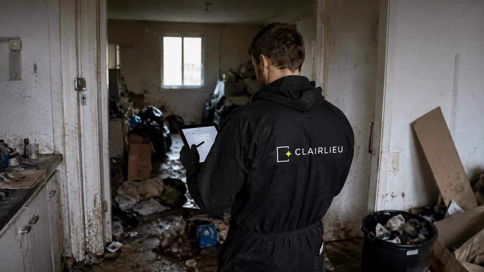 Technicien dressant un rapport dans un logement insalubre