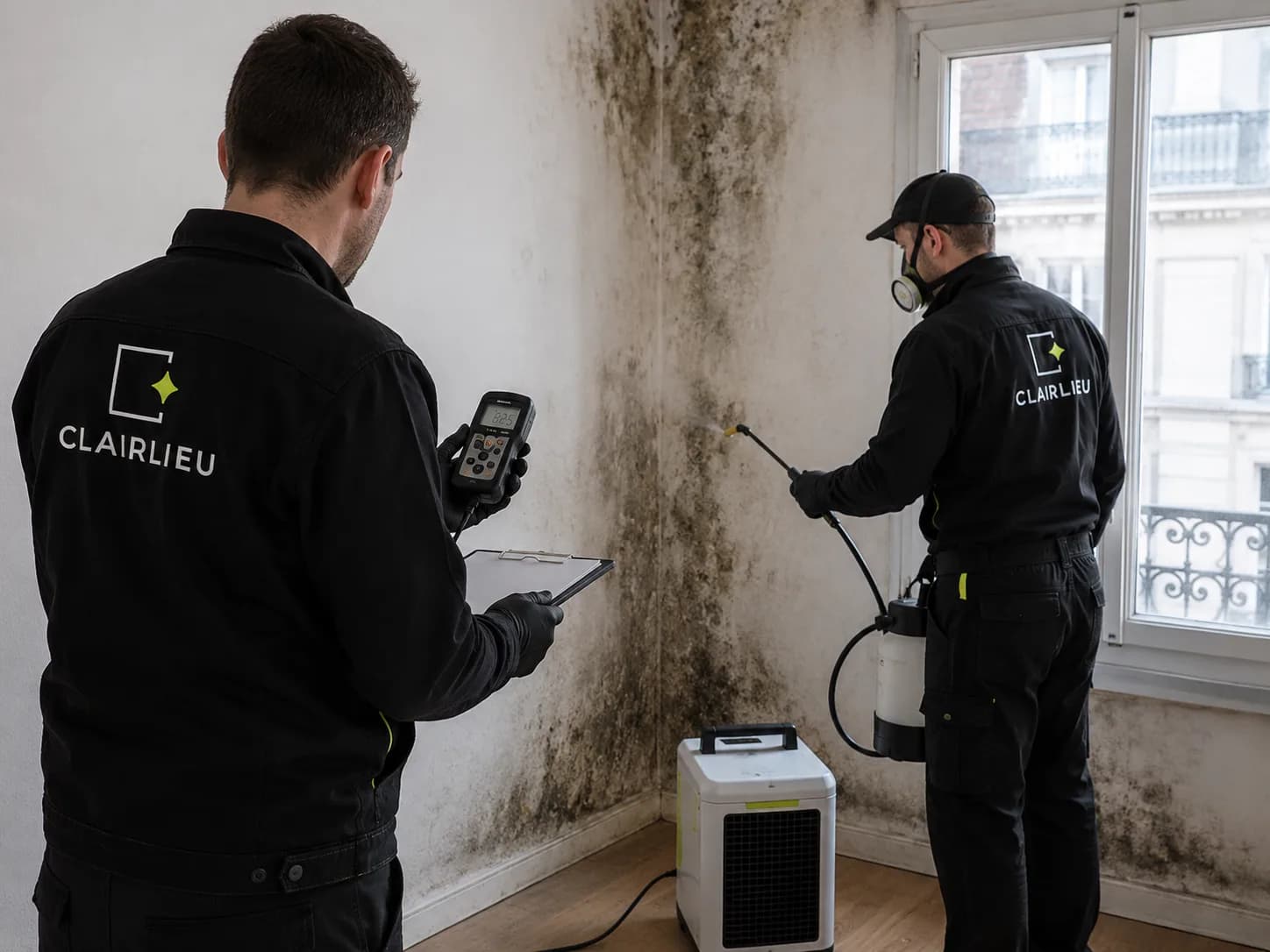 Traitement des moisissures sur le mur d'un appartement